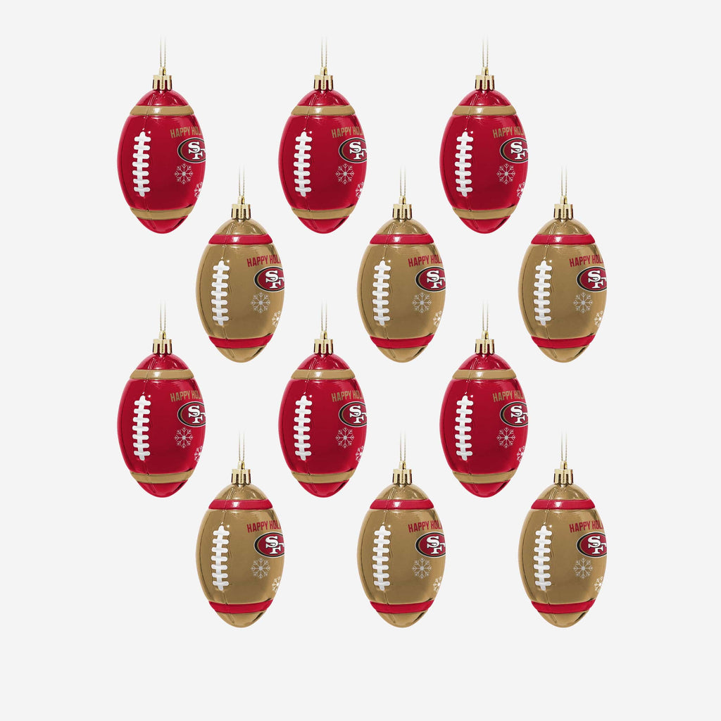 San Francisco 49ers 12 Pack Football Ornament Set FOCO - FOCO.com