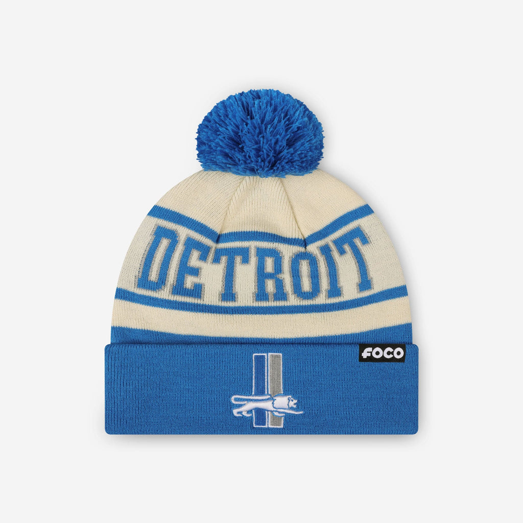 Detroit Lions Heritage Stripe Retro Logo Pom Beanie FOCO - FOCO.com