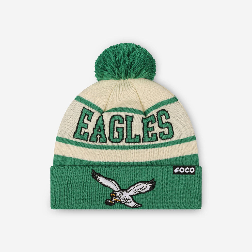 Philadelphia Eagles Heritage Stripe Retro Logo Pom Beanie FOCO - FOCO.com