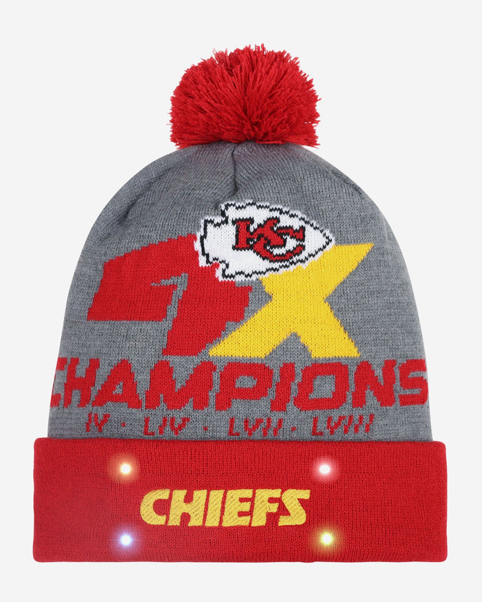 Kansas City Chiefs Super Bowl LVIII Champions Grey Wordmark Beanie FOCO - FOCO.com