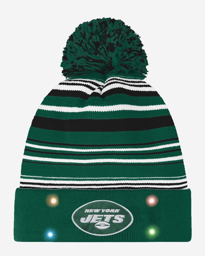 New York Jets Horizontal Stripe Light Up Beanie FOCO - FOCO.com