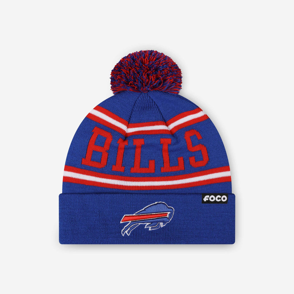 Buffalo Bills Primary Logo Stripe Pom Beanie FOCO - FOCO.com