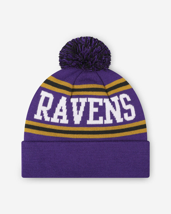 Baltimore Ravens Primary Logo Stripe Pom Beanie FOCO - FOCO.com