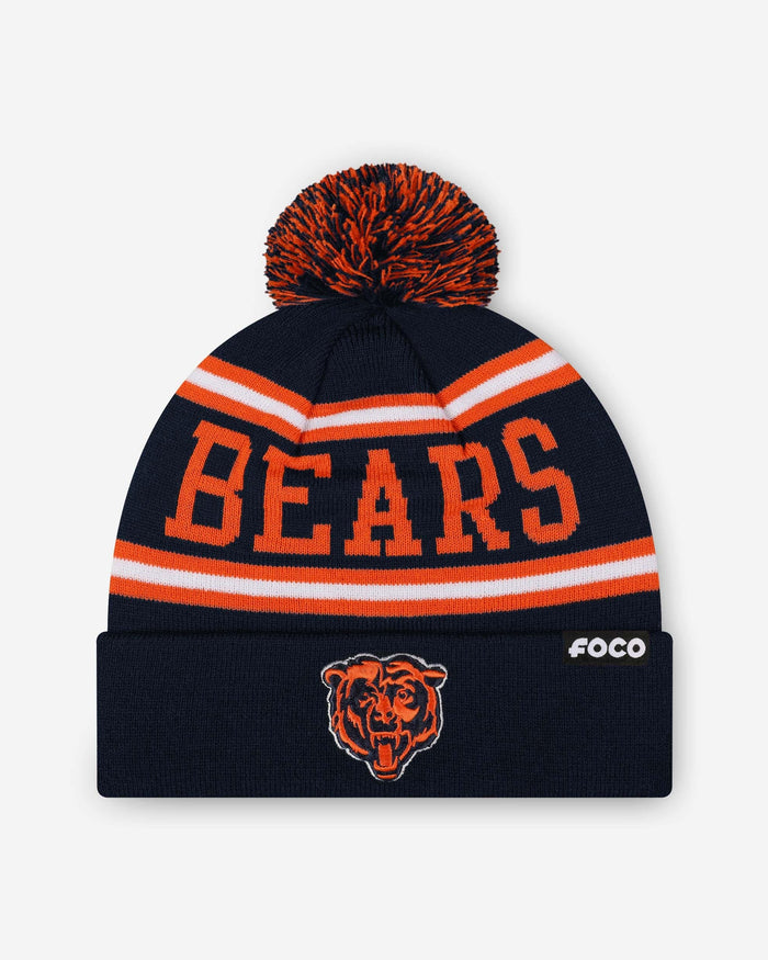 Chicago Bears Primary Logo Stripe Pom Beanie FOCO - FOCO.com