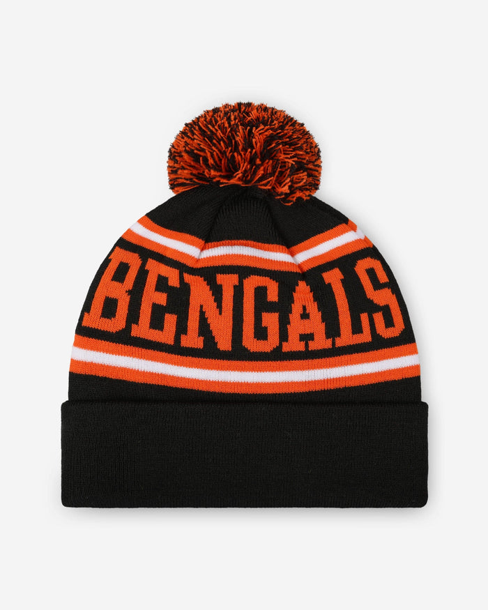 Cincinnati Bengals Primary Logo Stripe Pom Beanie FOCO - FOCO.com