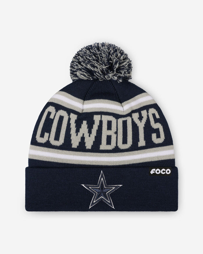 Dallas Cowboys Primary Logo Stripe Pom Beanie FOCO - FOCO.com