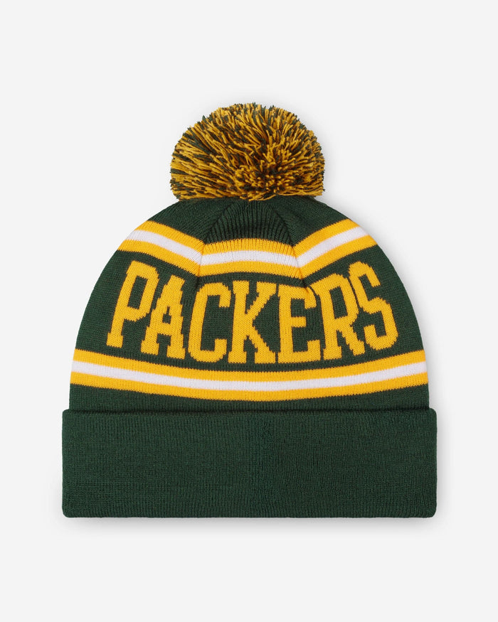 Green Bay Packers Primary Logo Stripe Pom Beanie FOCO - FOCO.com