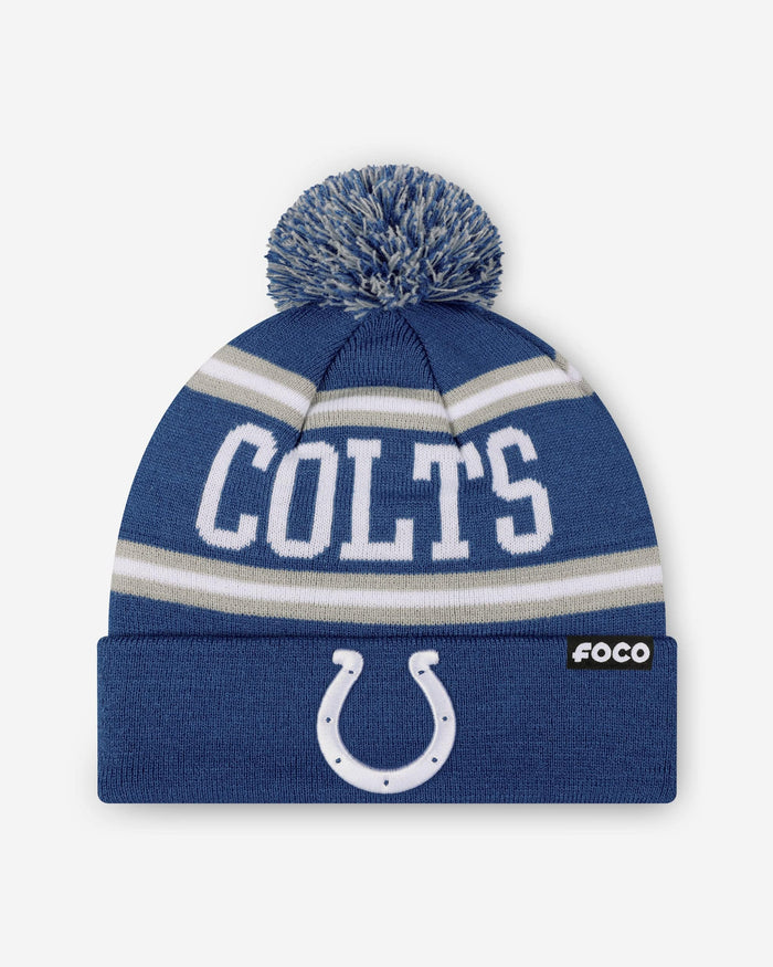 Indianapolis Colts Primary Logo Stripe Pom Beanie FOCO - FOCO.com