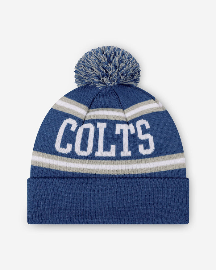 Indianapolis Colts Primary Logo Stripe Pom Beanie FOCO - FOCO.com