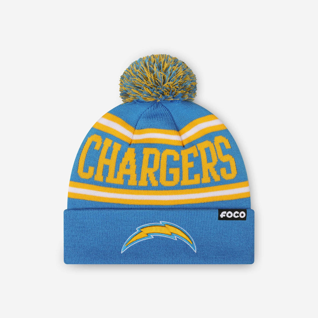 Los Angeles Chargers Primary Logo Stripe Pom Beanie FOCO - FOCO.com