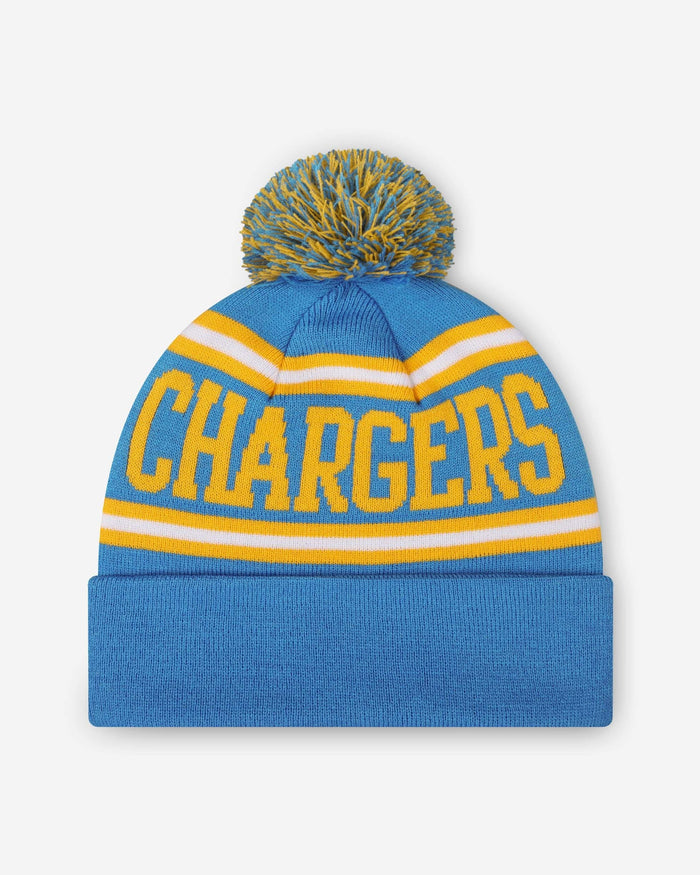 Los Angeles Chargers Primary Logo Stripe Pom Beanie FOCO - FOCO.com