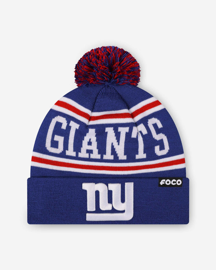 New York Giants Primary Logo Stripe Pom Beanie FOCO - FOCO.com