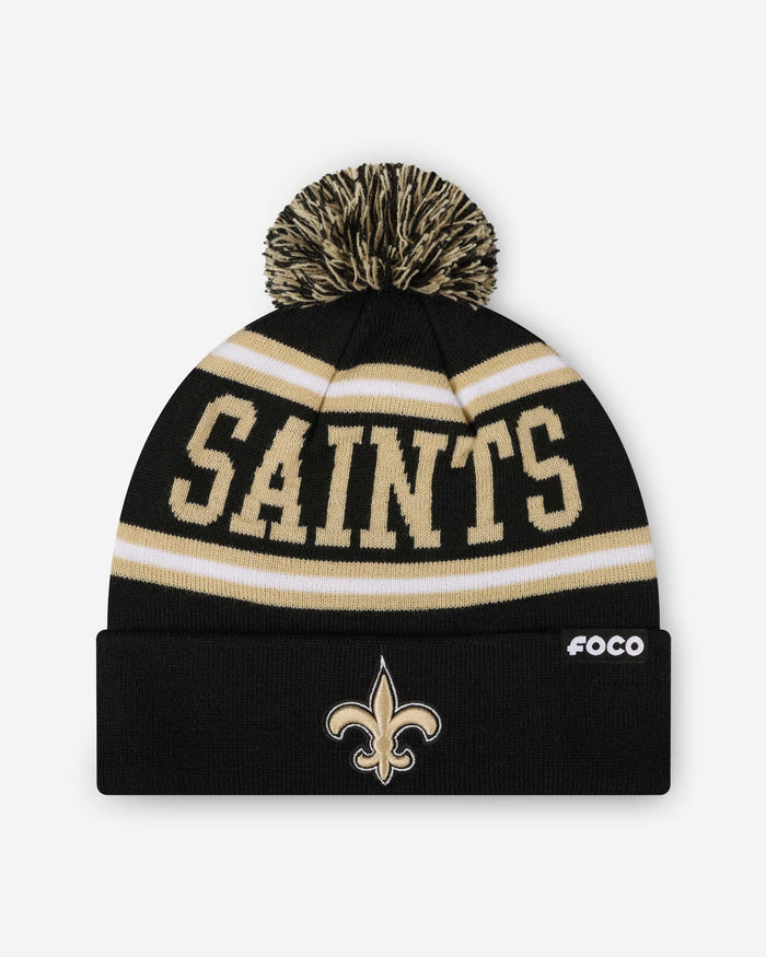 New Orleans Saints Primary Logo Stripe Pom Beanie FOCO - FOCO.com