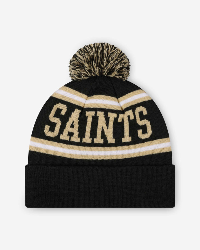 New Orleans Saints Primary Logo Stripe Pom Beanie FOCO - FOCO.com