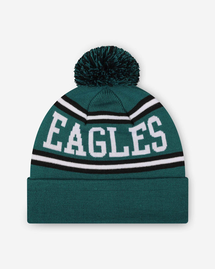 Philadelphia Eagles Primary Logo Stripe Pom Beanie FOCO - FOCO.com