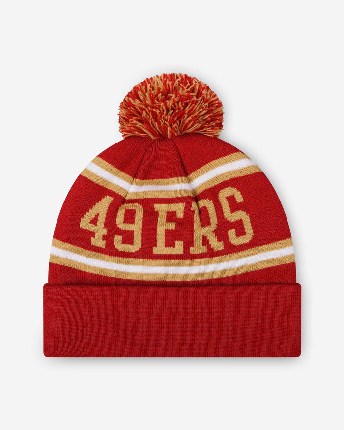 San Francisco 49ers Primary Logo Stripe Pom Beanie FOCO - FOCO.com