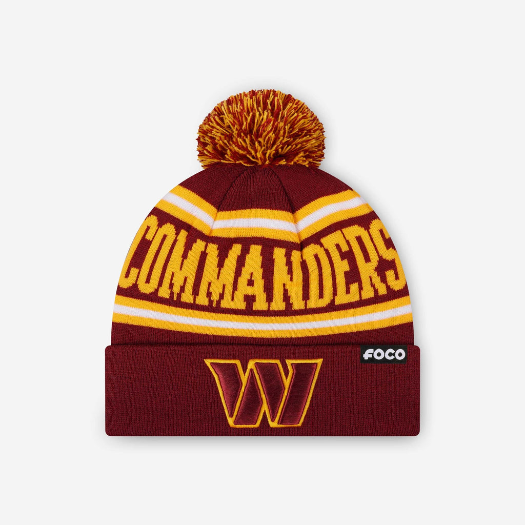 Washington Commanders Primary Logo Stripe Pom Beanie FOCO - FOCO.com