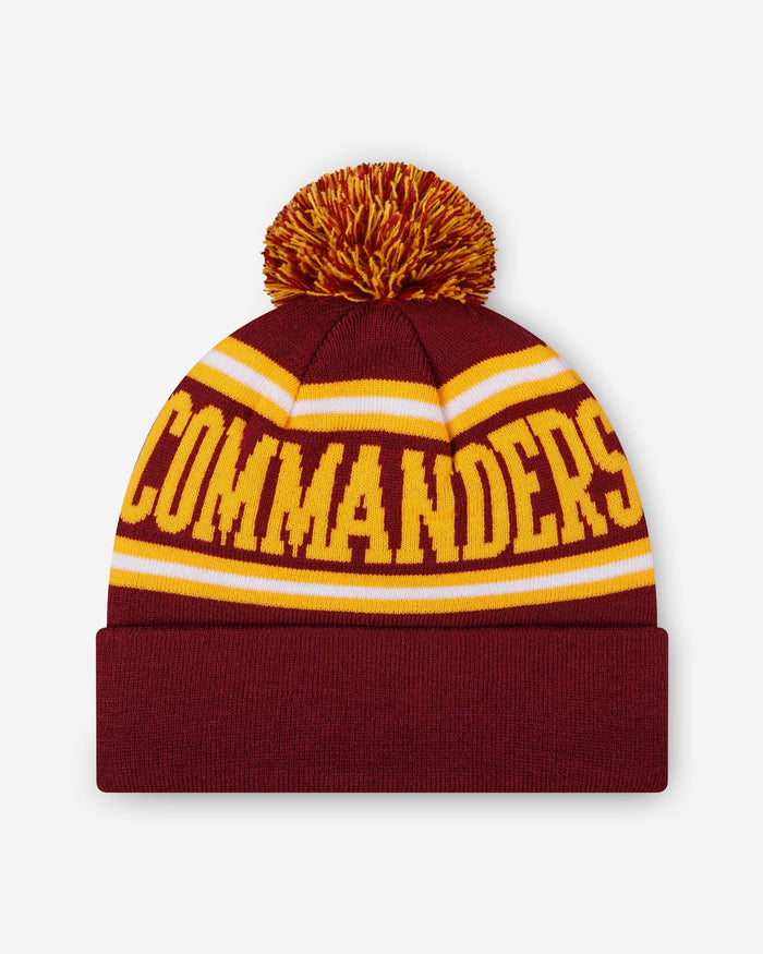 Washington Commanders Primary Logo Stripe Pom Beanie FOCO - FOCO.com