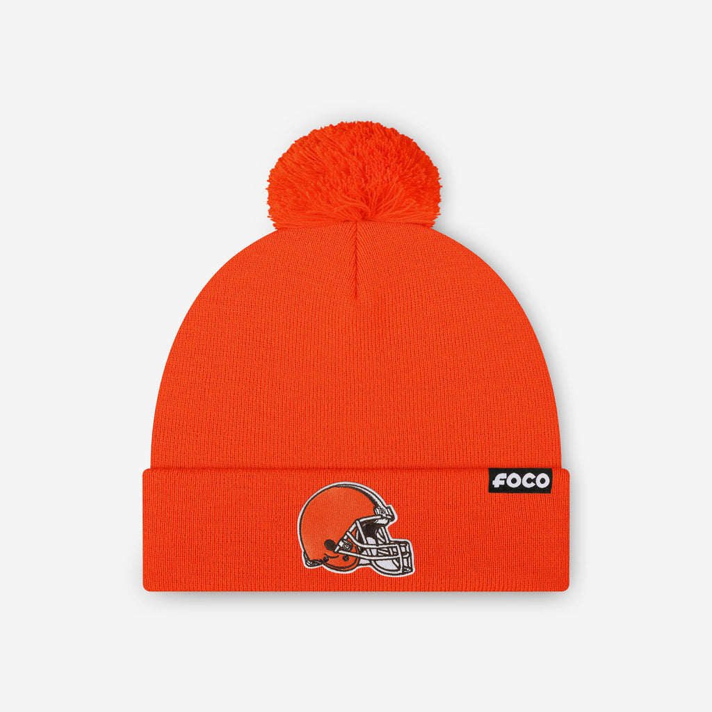 Cleveland Browns Basic Primary Logo Pom Beanie FOCO Thunder - FOCO.com