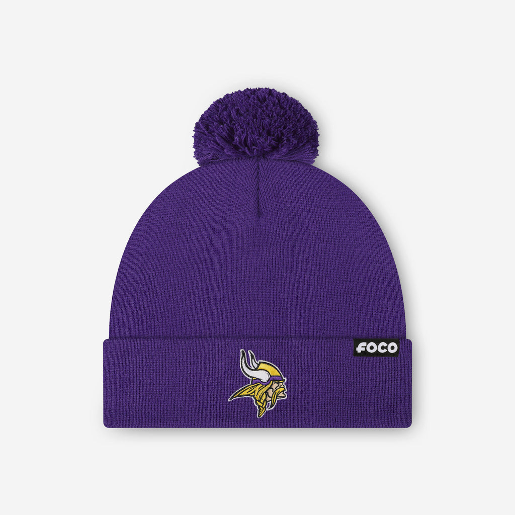 Minnesota Vikings Basic Primary Logo Pom Beanie FOCO - FOCO.com