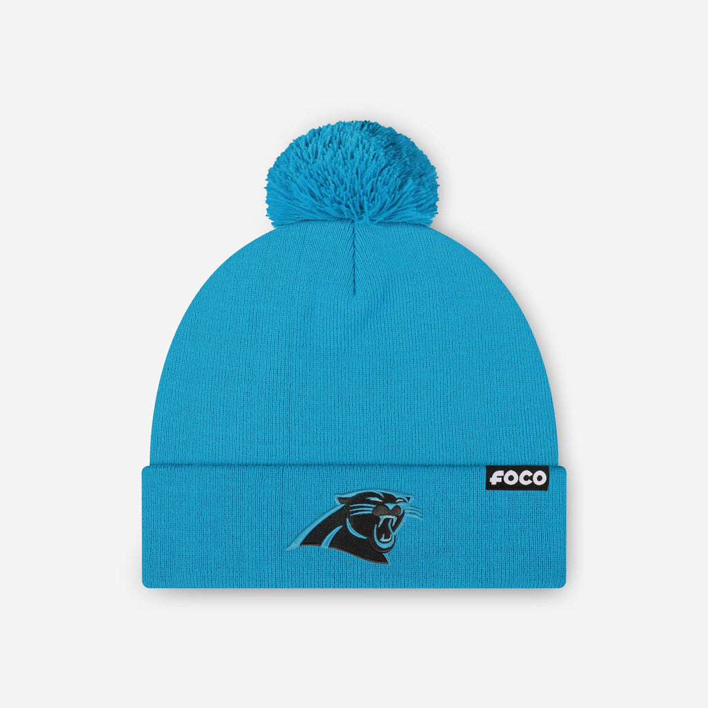 Carolina Panthers Basic Primary Logo Pom Beanie FOCO - FOCO.com