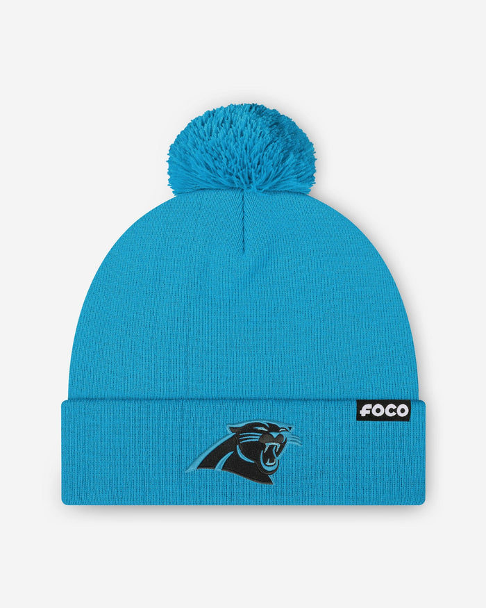 Carolina Panthers Basic Primary Logo Pom Beanie FOCO - FOCO.com