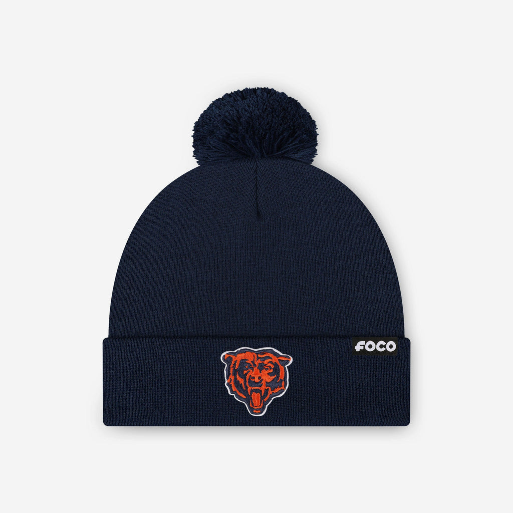 Chicago Bears Basic Primary Logo Pom Beanie FOCO Navy - FOCO.com