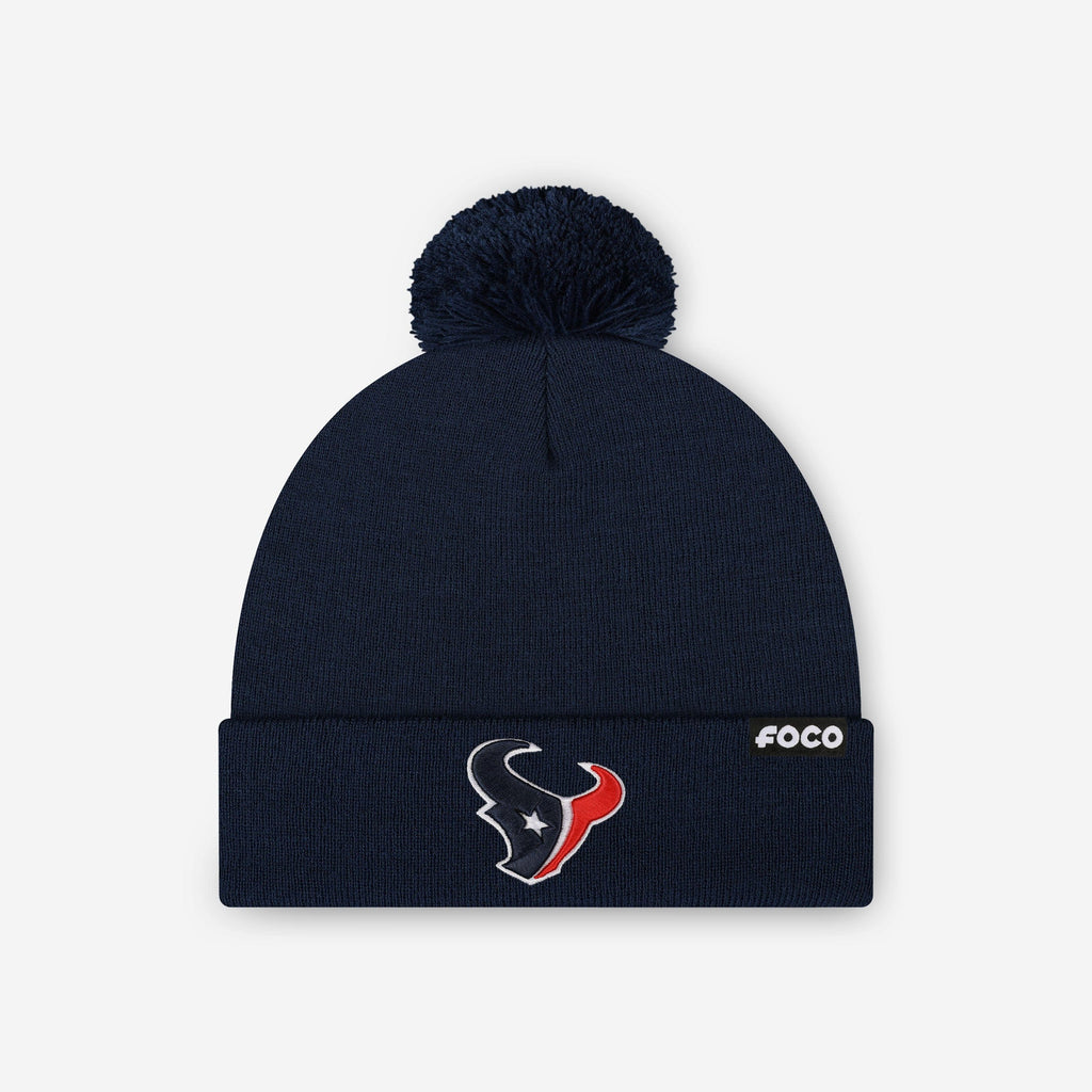 Houston Texans Basic Primary Logo Pom Beanie FOCO Navy - FOCO.com