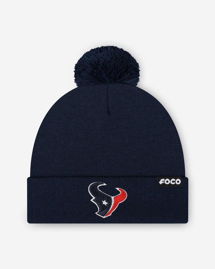 Houston Texans Basic Primary Logo Pom Beanie FOCO Navy - FOCO.com