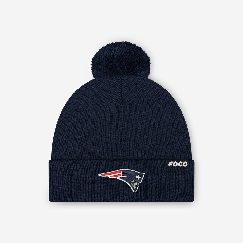 New England Patriots Basic Primary Logo Pom Beanie FOCO Navy - FOCO.com