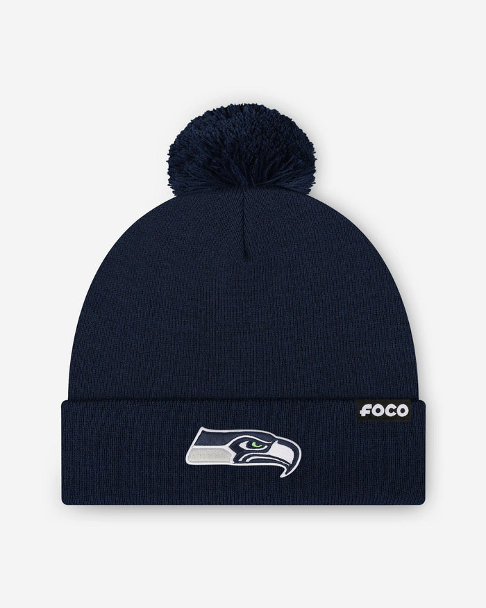 Seattle Seahawks Basic Primary Logo Pom Beanie FOCO - FOCO.com