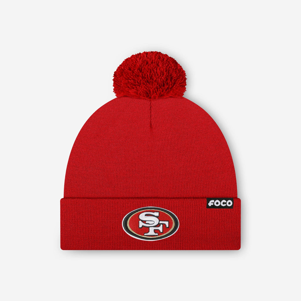 San Francisco 49ers Basic Primary Logo Pom Beanie FOCO Red - FOCO.com