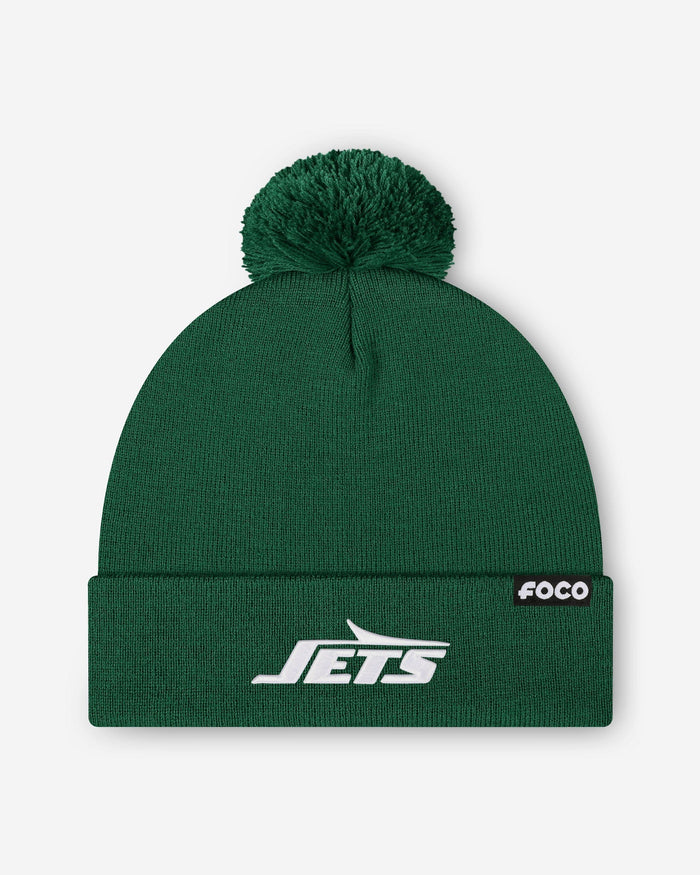 New York Jets NFL Black Basic Primary Logo Pom Beanie