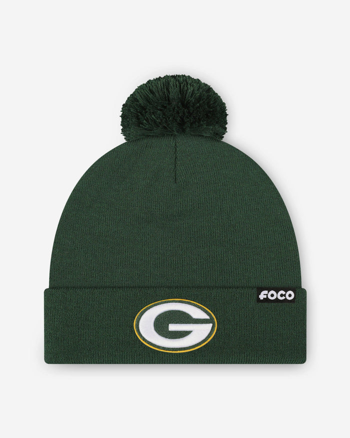 Green Bay Packers Basic Primary Logo Pom Beanie FOCO Forest - FOCO.com