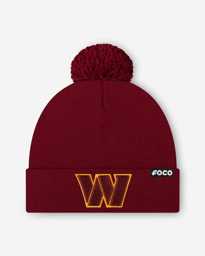 Washington Commanders Basic Primary Logo Pom Beanie FOCO - FOCO.com