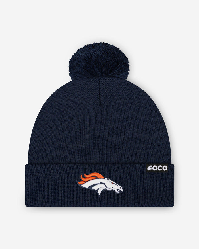 Denver Broncos Basic Primary Logo Pom Beanie FOCO Navy - FOCO.com