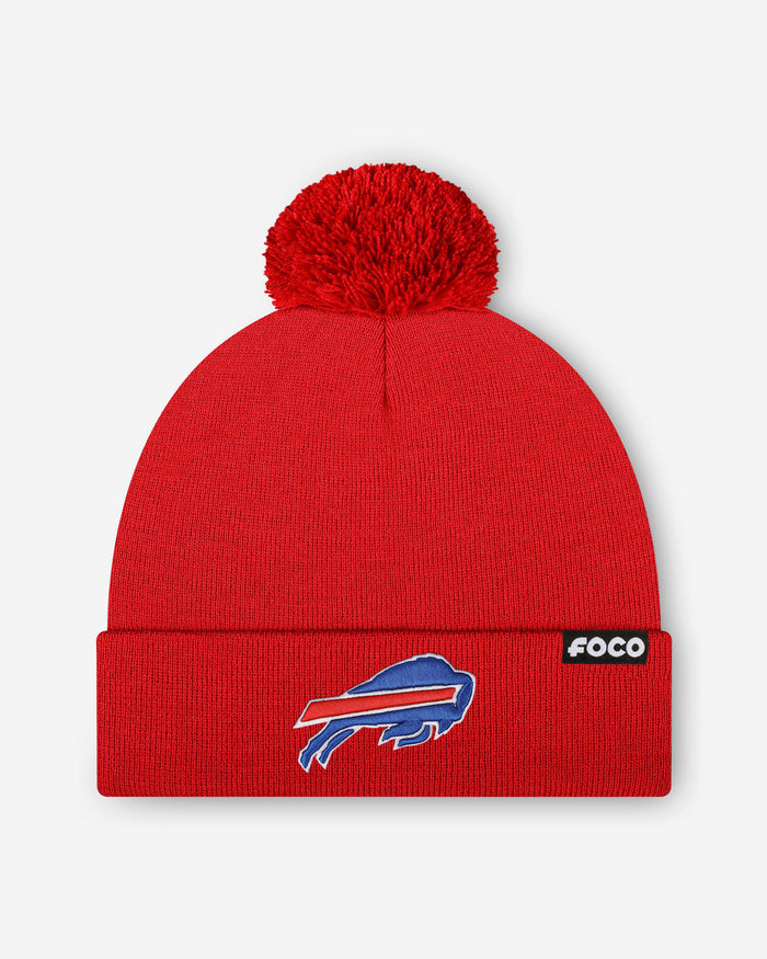 Buffalo Bills Basic Primary Logo Pom Beanie FOCO Red - FOCO.com