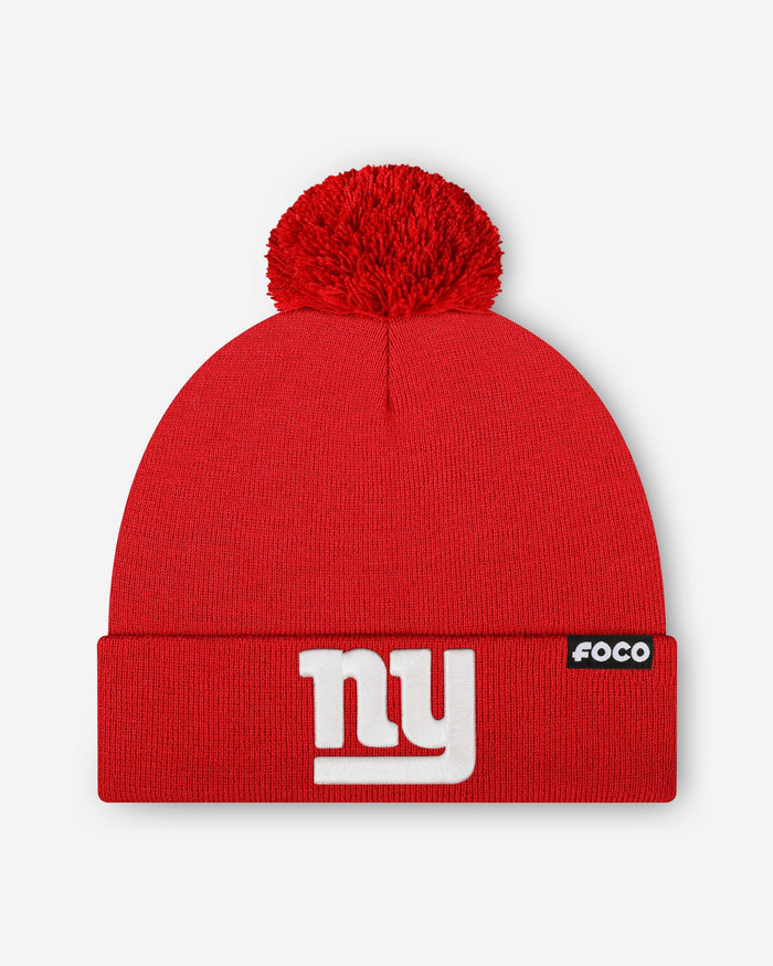 New York Giants Basic Primary Logo Pom Beanie FOCO Red - FOCO.com