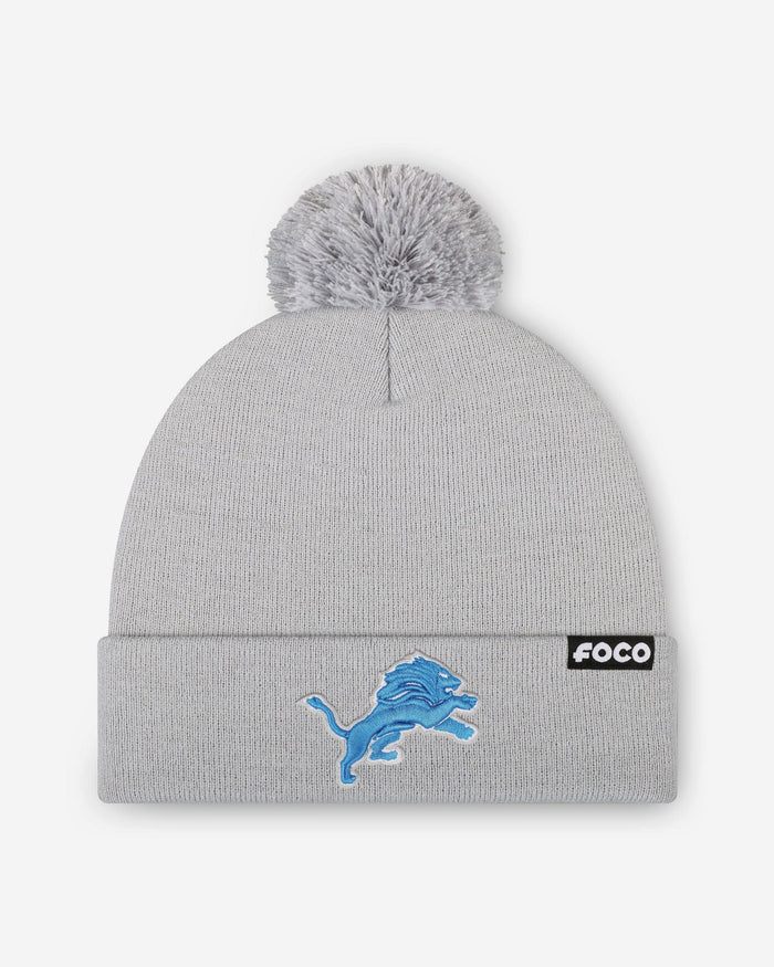 Detroit Lions Basic Primary Logo Pom Beanie FOCO Silver - FOCO.com