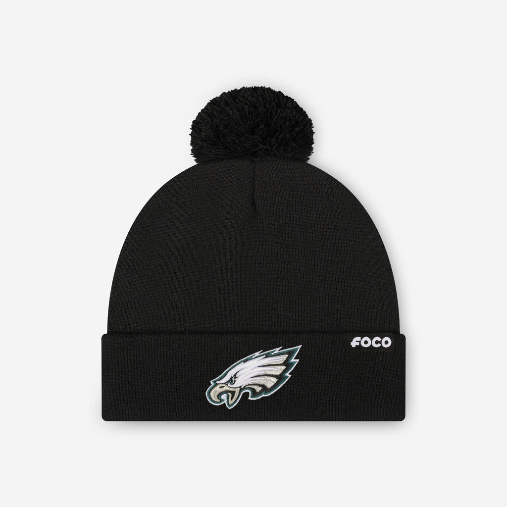 Philadelphia Eagles Basic Primary Logo Pom Beanie FOCO Black - FOCO.com