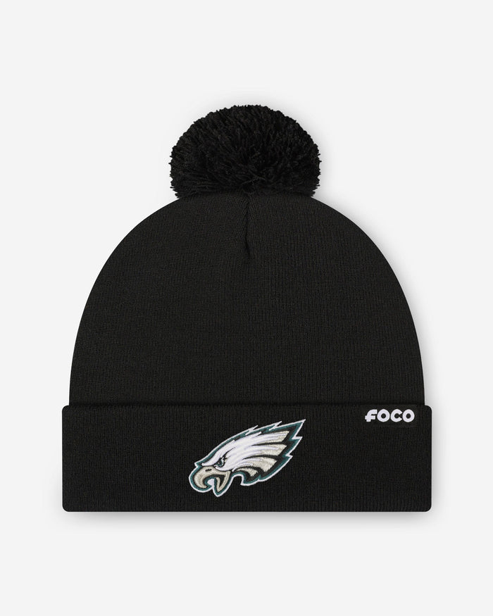 Philadelphia Eagles Basic Primary Logo Pom Beanie FOCO Black - FOCO.com