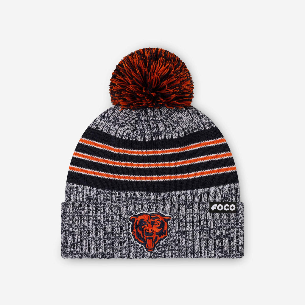 Chicago Bears Heather Team Stripe Lined Pom Beanie FOCO - FOCO.com