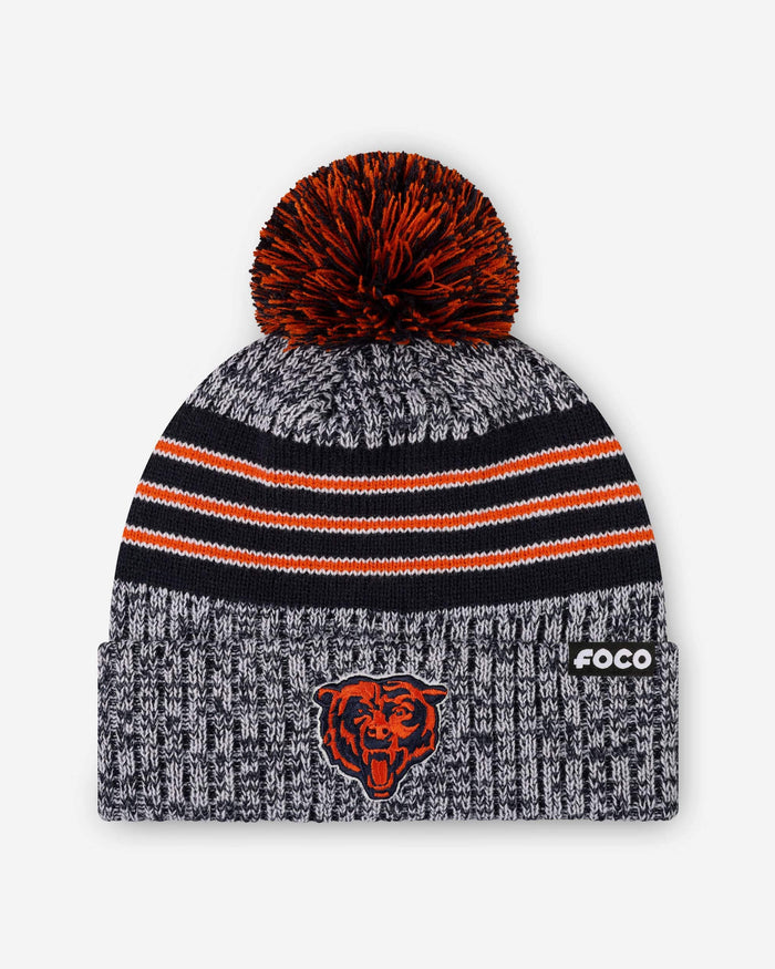 Chicago Bears Heather Team Stripe Lined Pom Beanie FOCO - FOCO.com