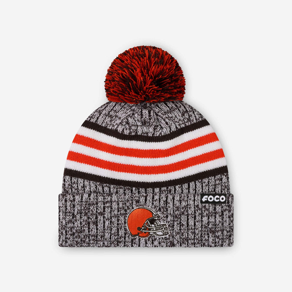 Cleveland Browns Heather Team Stripe Lined Pom Beanie FOCO - FOCO.com