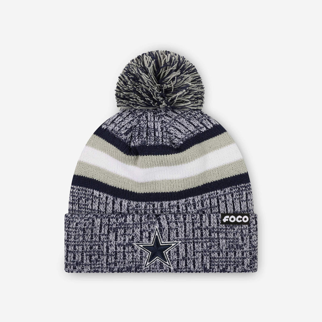 Dallas Cowboys Heather Team Stripe Lined Pom Beanie FOCO - FOCO.com