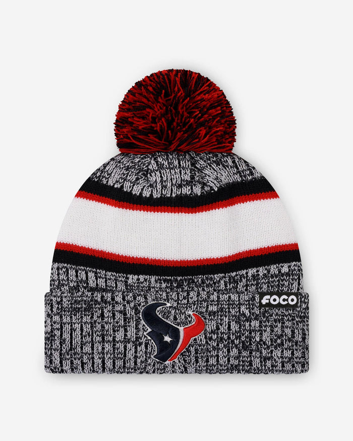 Houston Texans Heather Team Stripe Lined Pom Beanie FOCO - FOCO.com