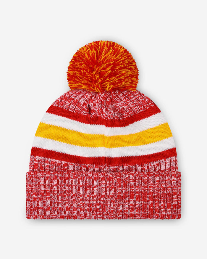 Kansas City Chiefs Heather Team Stripe Lined Pom Beanie FOCO - FOCO.com