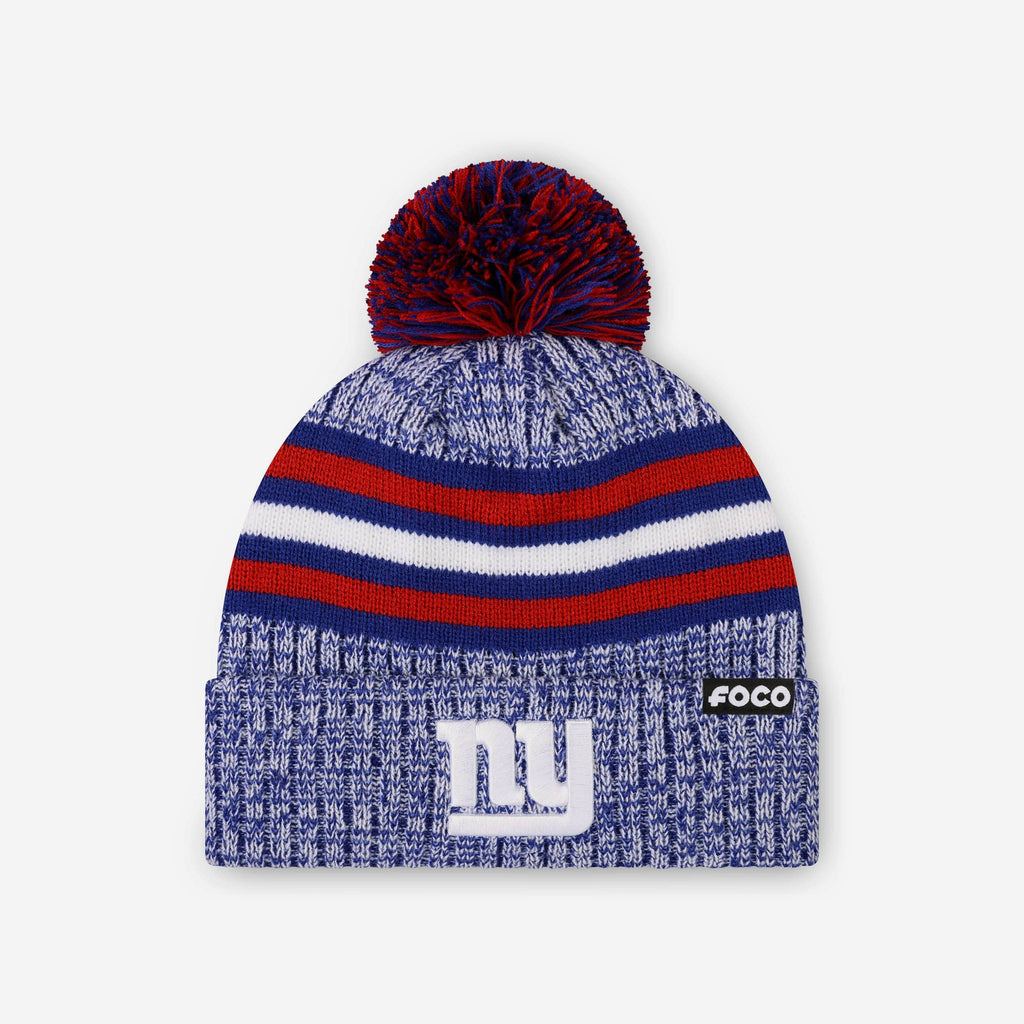 New York Giants Heather Team Stripe Lined Pom Beanie FOCO - FOCO.com