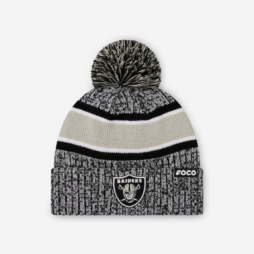 Las Vegas Raiders Heather Team Stripe Lined Pom Beanie FOCO - FOCO.com