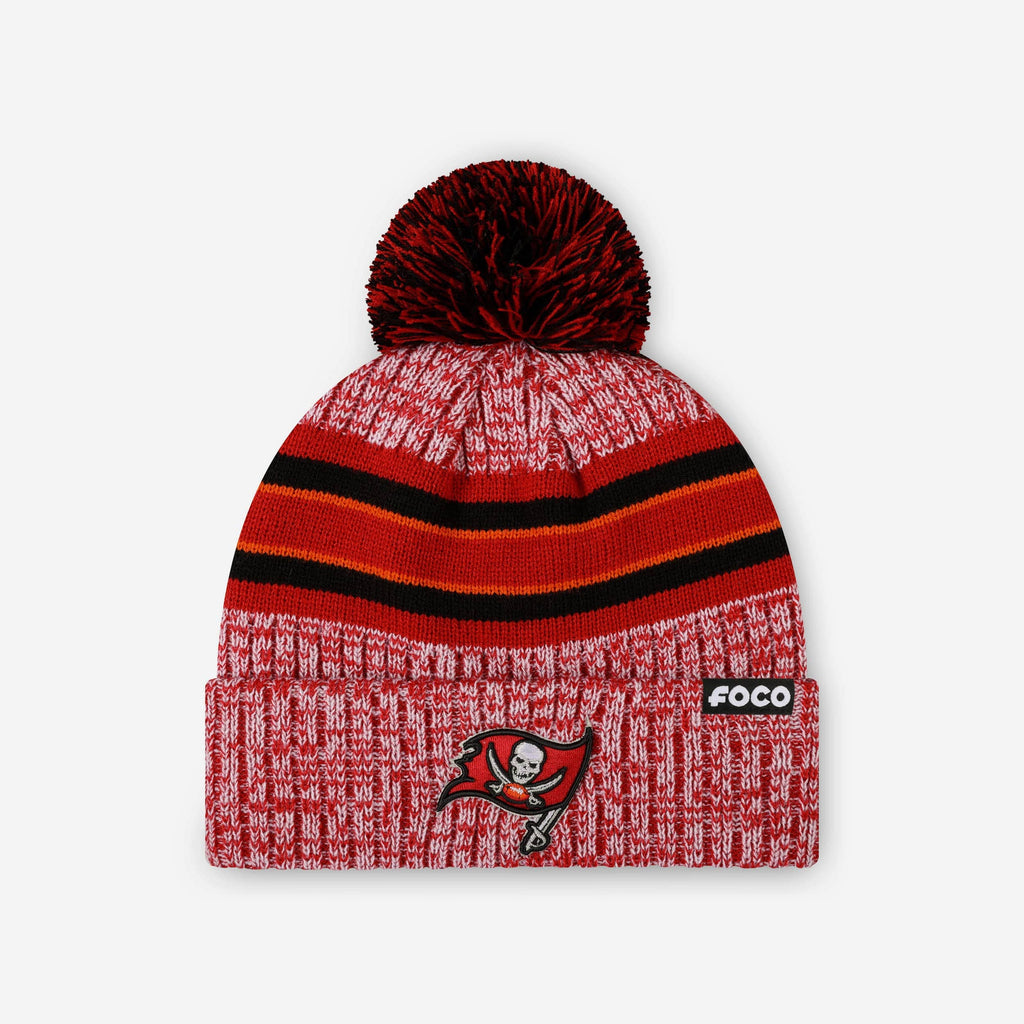 Tampa Bay Buccaneers Heather Team Stripe Lined Pom Beanie FOCO - FOCO.com